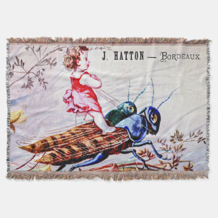 Child Riding Grasshoppers Throw Blanket