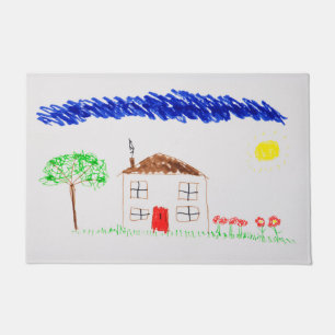 Child`s drawing house of a Door Mat