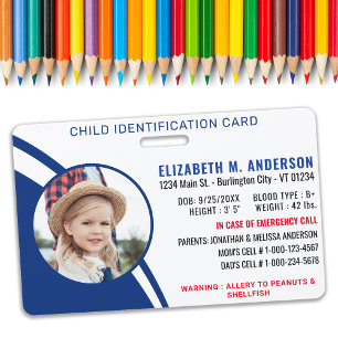 Child Safety Identification Modern Custom Photo ID Badge