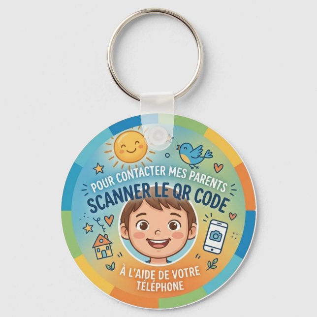 Child Safety QR Code To Contact Parents Key Ring (Front)