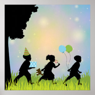 Child Silhouette Balloons Child Wall Art Print