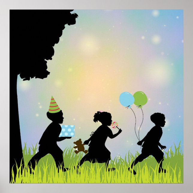Child Silhouette Balloons Child Wall Art Print (Front)