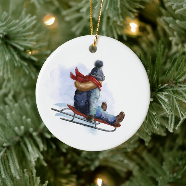 Child Sledding Christmas Ornament (Tree)