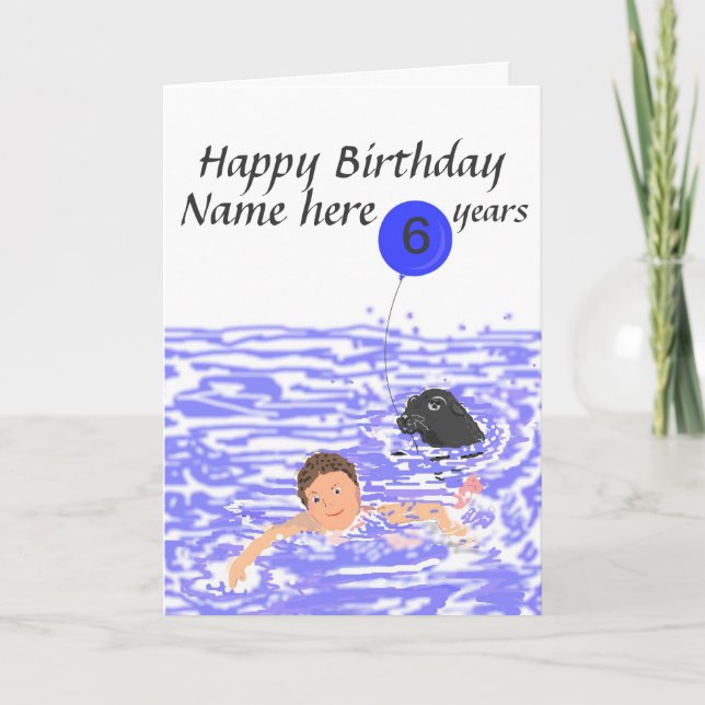 Child Swimmer birthday card add age name (Front)