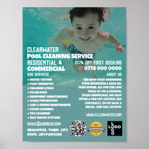 Child Swimmer Portrait, Swimming Pool Cleaning Poster