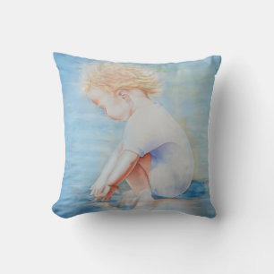 Child toddler on beach lakefront water scene  cushion
