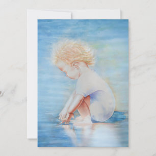 Child toddler on beach lakefront water scene invitation