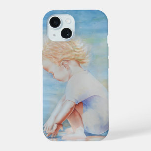 Child toddler on beach lakefront water scene iPhone 15 case