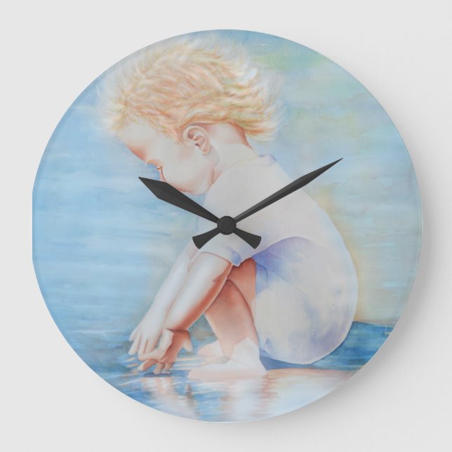 Child toddler on beach lakefront water scene  large clock (Front)