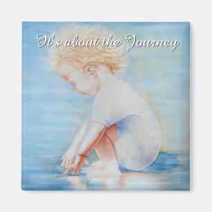 Child toddler on beach lakefront water scene magnet