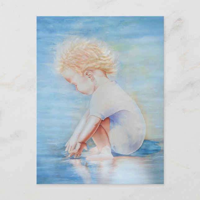 Child toddler on beach lakefront water scene  postcard (Front)