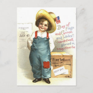 Child US Flag Box Fireworks 4th of July Postcard
