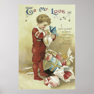 Child Valentine Presents Heart Poster
