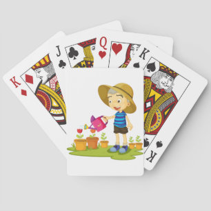 Child Watering Plants Playing Cards