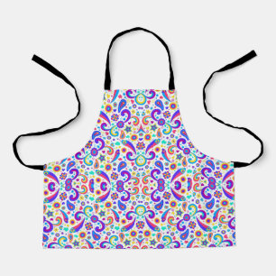 Child wearing a colourful apron with a vibrant
