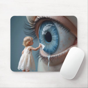 Child Wiping Tears From a Big Eye Mouse Pad