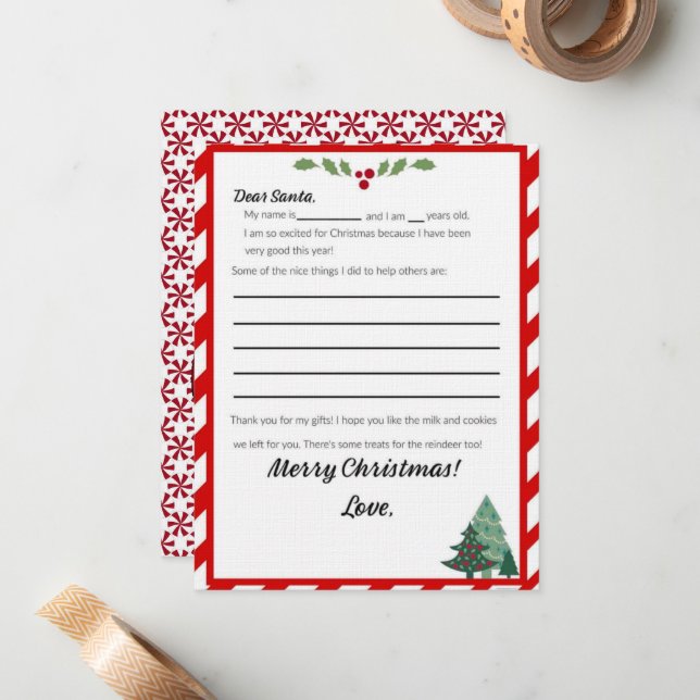 Child Wish List To Santa Card (Front/Back In Situ)