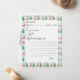 Child Wish List To Santa Colouring Card