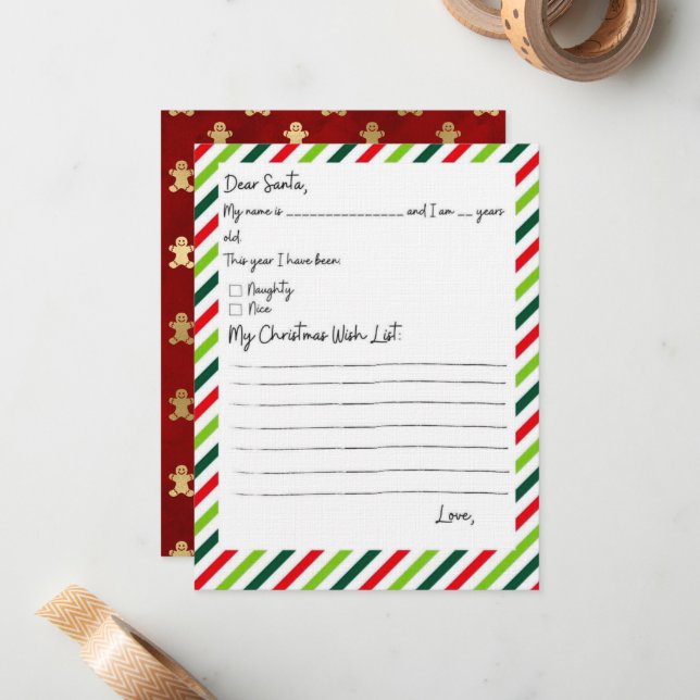 Child Wish List To Santa Note Card (Front/Back In Situ)