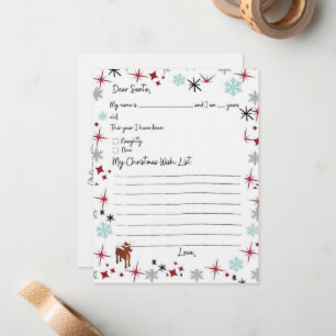 Child Wish List To Santa Stars Colouring Page Card