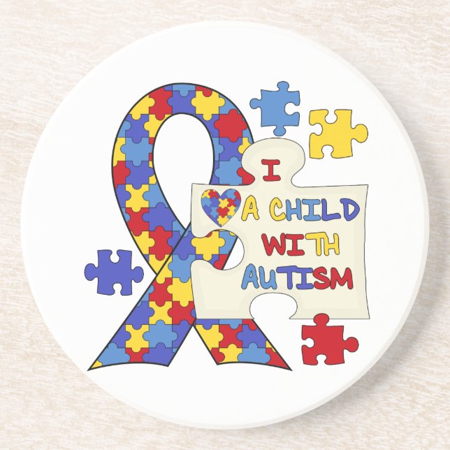 Child With Autism Awareness Ribbon Coaster (Front)
