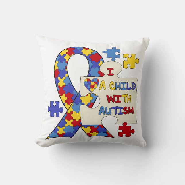 Child With Autism Awareness Ribbon Cushion (Front)