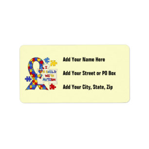Child With Autism Awareness Ribbon Label