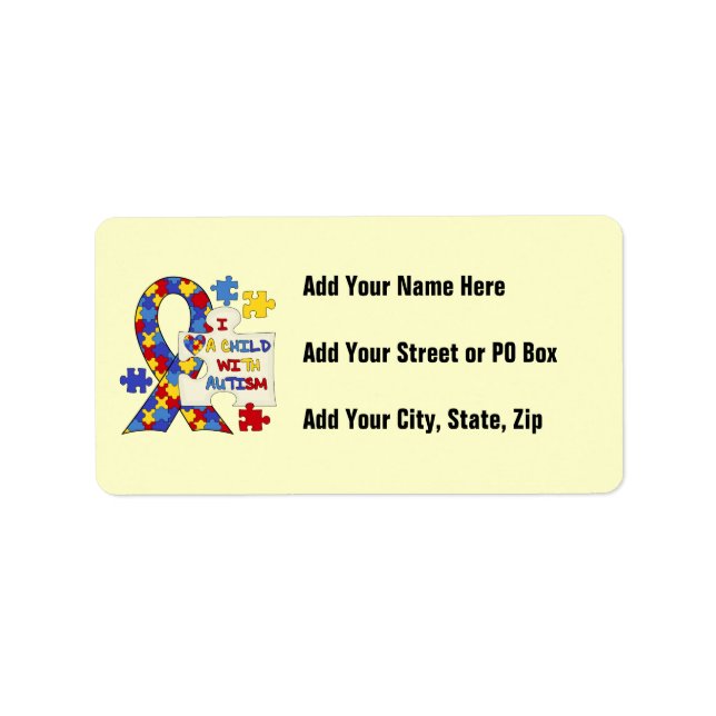Child With Autism Awareness Ribbon Label (Front)