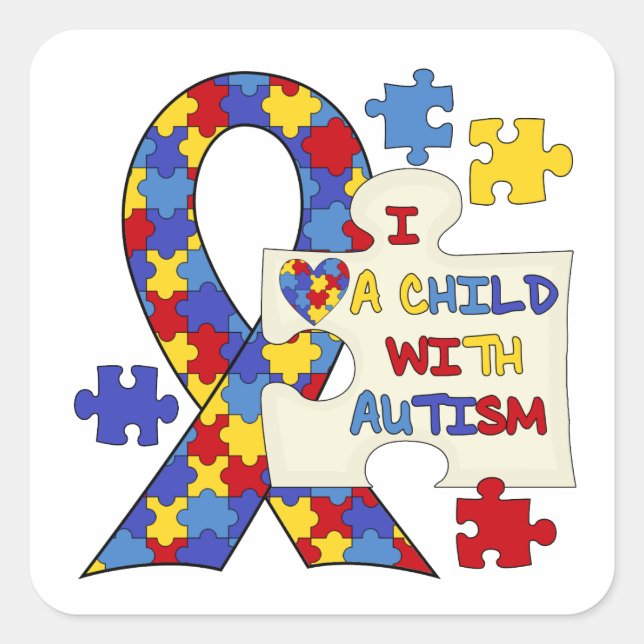 Child With Autism Awareness Ribbon Square Sticker (Front)
