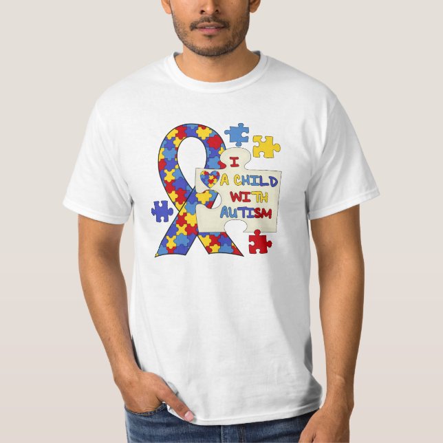 Child With Autism Awareness Ribbon T-Shirt (Front)