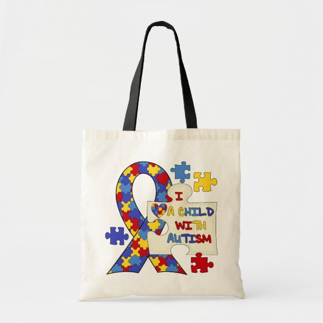 Child With Autism Awareness Ribbon Tote Bag (Front)