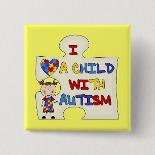 Child WIth Autism Brunette Girl 2 15 Cm Square Badge
