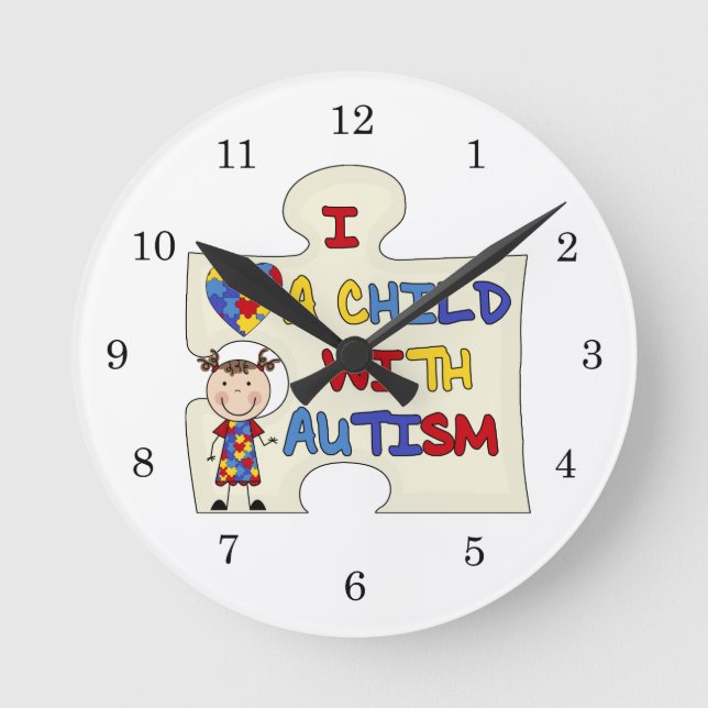 Child WIth Autism Brunette Girl 2 Round Clock (Front)