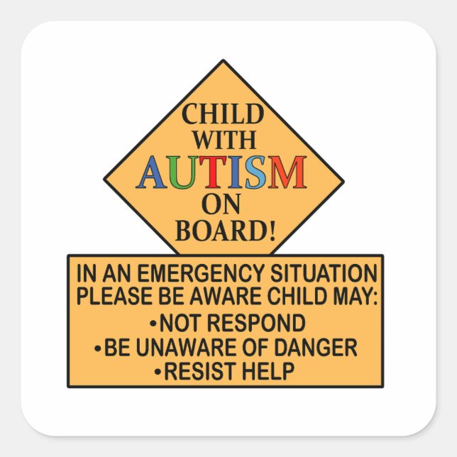Child with autism on board autistic child in car square sticker (Front)