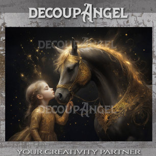 Child with Black Horse Decoupage Tissue Paper