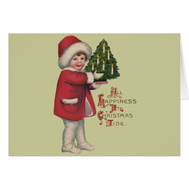 Child with Christmas Tree Vintage Illustration Art (Front Horizontal)