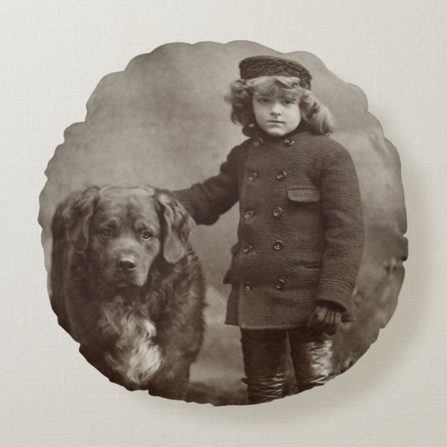 Child With Dog, C1885 Round Cushion (Front)