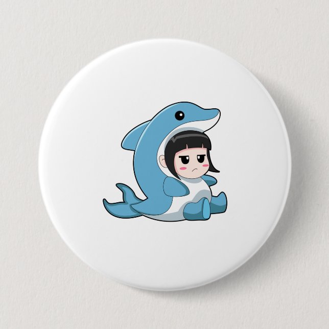 Child with Dolphin Costume 7.5 Cm Round Badge (Front)