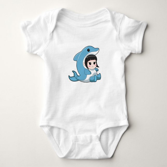 Child with Dolphin Costume Baby Bodysuit (Front)