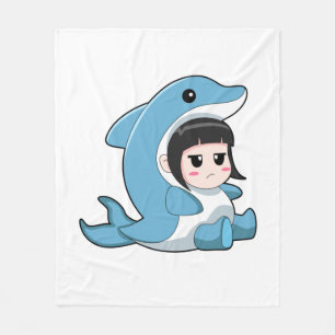 Child with Dolphin Costume Fleece Blanket
