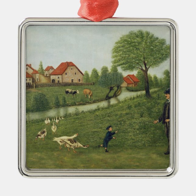 Child with Geese Metal Ornament (Front)