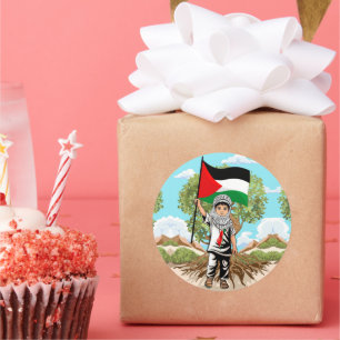 Child with Keffiyeh Palestine Flag and Olive Tree  Classic Round Sticker