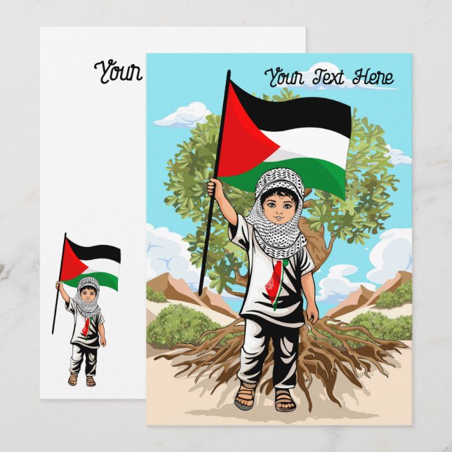 Child with Keffiyeh Palestine Flag and Olive Tree  Invitation (Front/Back)