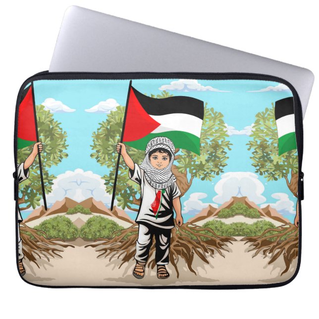 Child with Keffiyeh Palestine Flag and Olive Tree  Laptop Sleeve (Front)