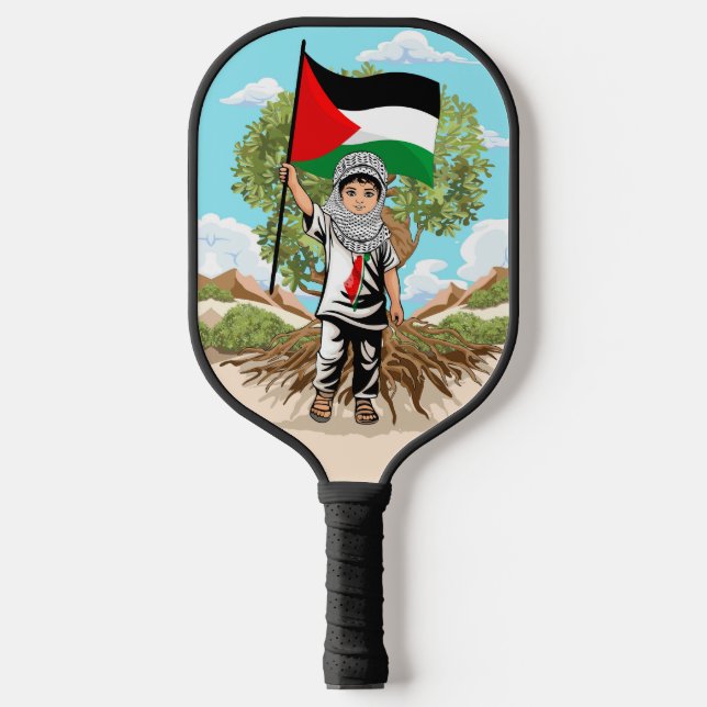 Child with Keffiyeh Palestine Flag and Olive Tree  Pickleball Paddle (Front)