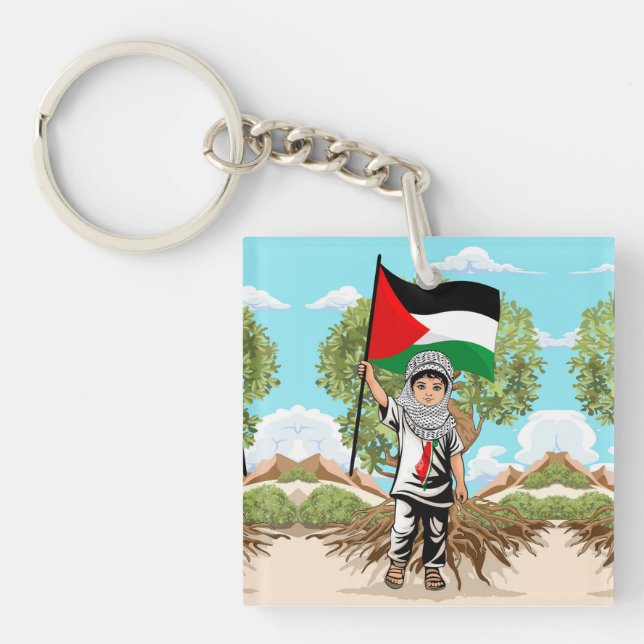 Child with Keffiyeh Palestine Flag  Key Ring (Front)