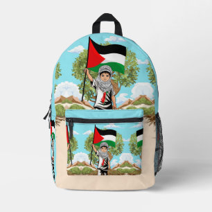 Child with Keffiyeh Palestine Flag Printed Backpack