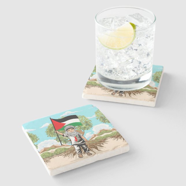 Child with Keffiyeh Palestine Flag  Stone Coaster (Side)