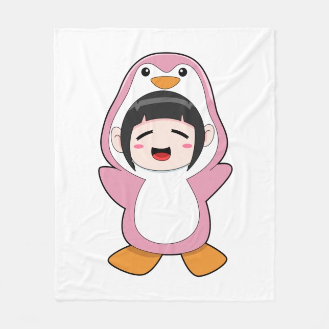 Child with Penguin Costume Fleece Blanket (Front)