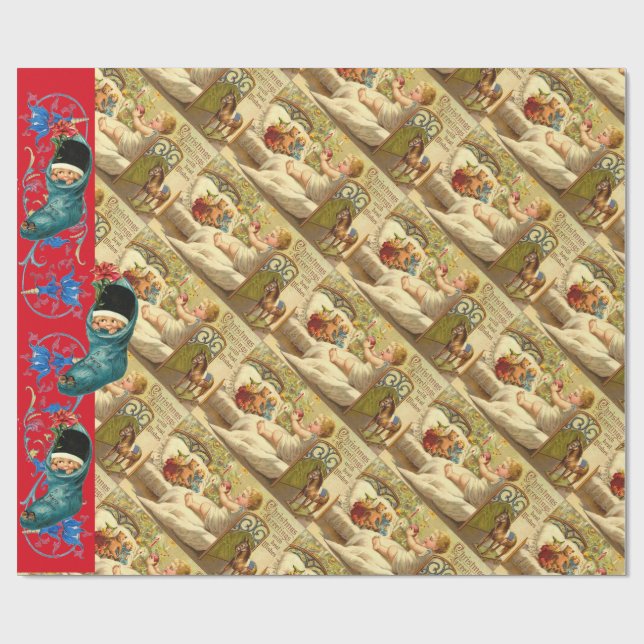 CHILD WITH TOYS ,CHRISTMAS STOCKINGS AND GIFTS WRAPPING PAPER (Flat)